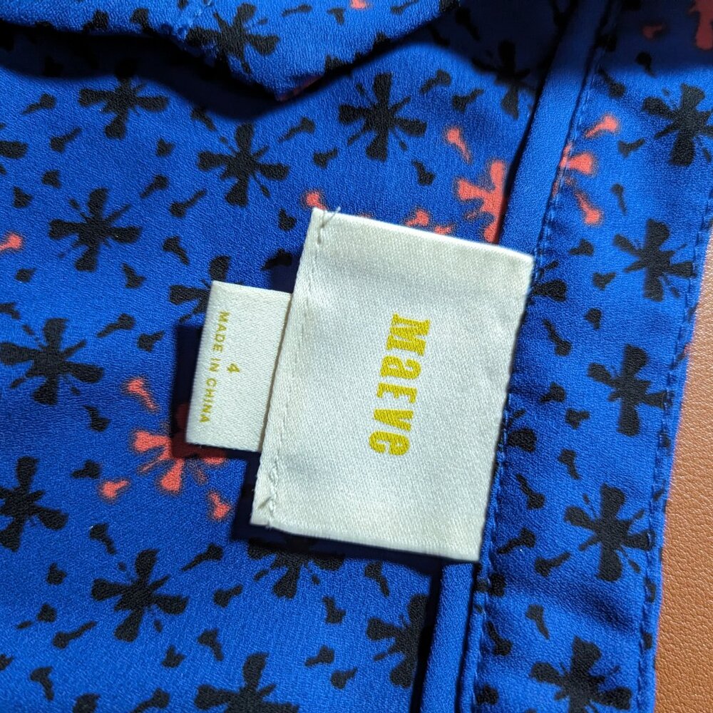 Maeve Anthropologie Blue and Orange Star Print Blouse - Picture 3 of 4
